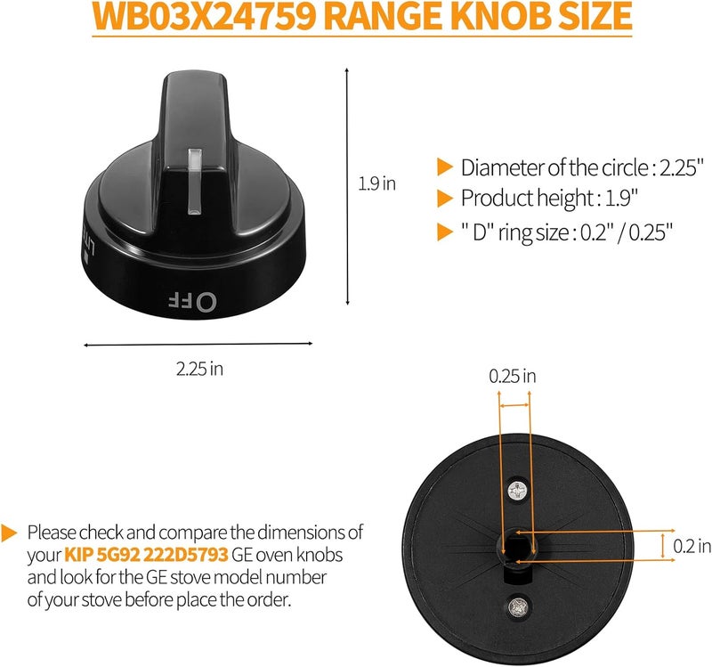 atgestore WB03X24759 Stove Knobs Replacement for GE Stove Parts KIP 5G92 222D5793 Cooktop Knobs GE Range Oven Parts Black Plastic Surface Burner Control Knob Range Burner Knobs 5 Pcs - Image 2